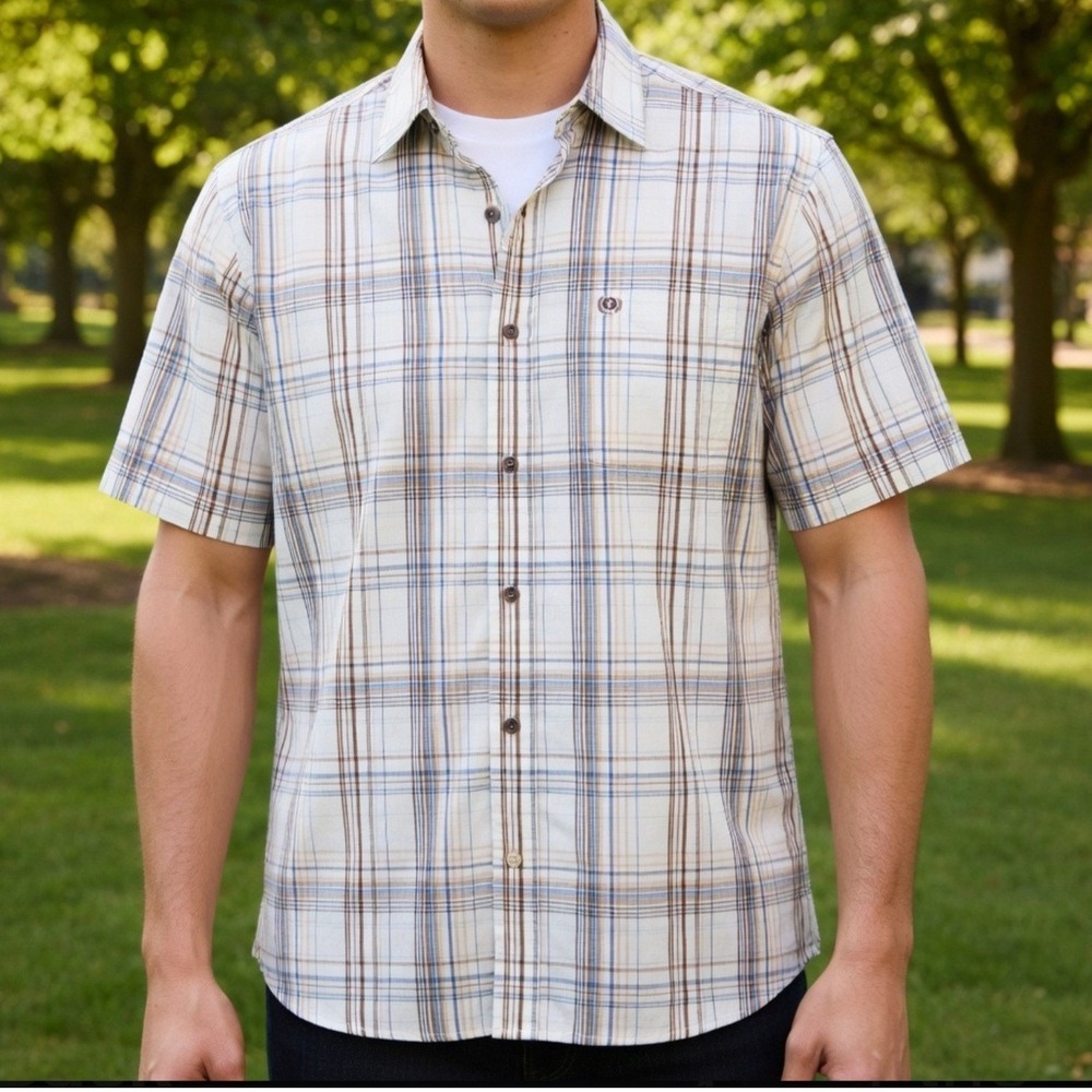 Planet Earth Mens XL Short Sleeve Plaid Button‎ Down Shirt Regular Fit